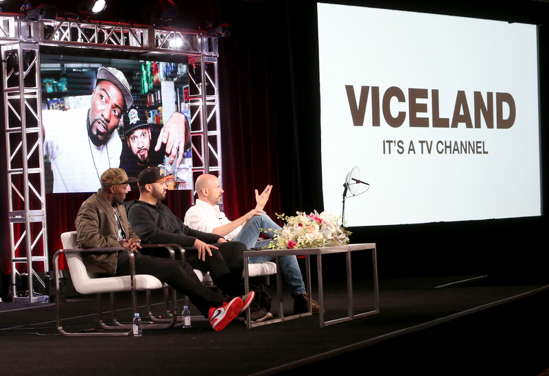 Desus Nice, The Kid Mero, and executive producer Erik Rydholm of Desus & Mero. (Photo by Frederick M. Brown/Getty Images)